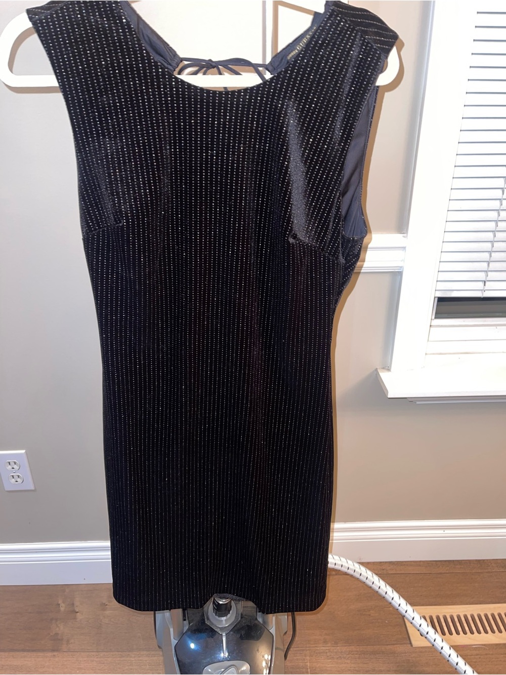 Guess Black Dress with Silver Pinstripes low open back.